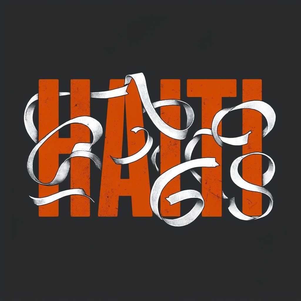 Bold Haiti Typography with Decorative Ribbons T-Shirt