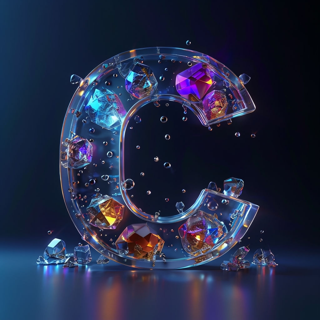 Intricate 3D Glass Letter C with Crystals and Bubbles Art Piece Monogram