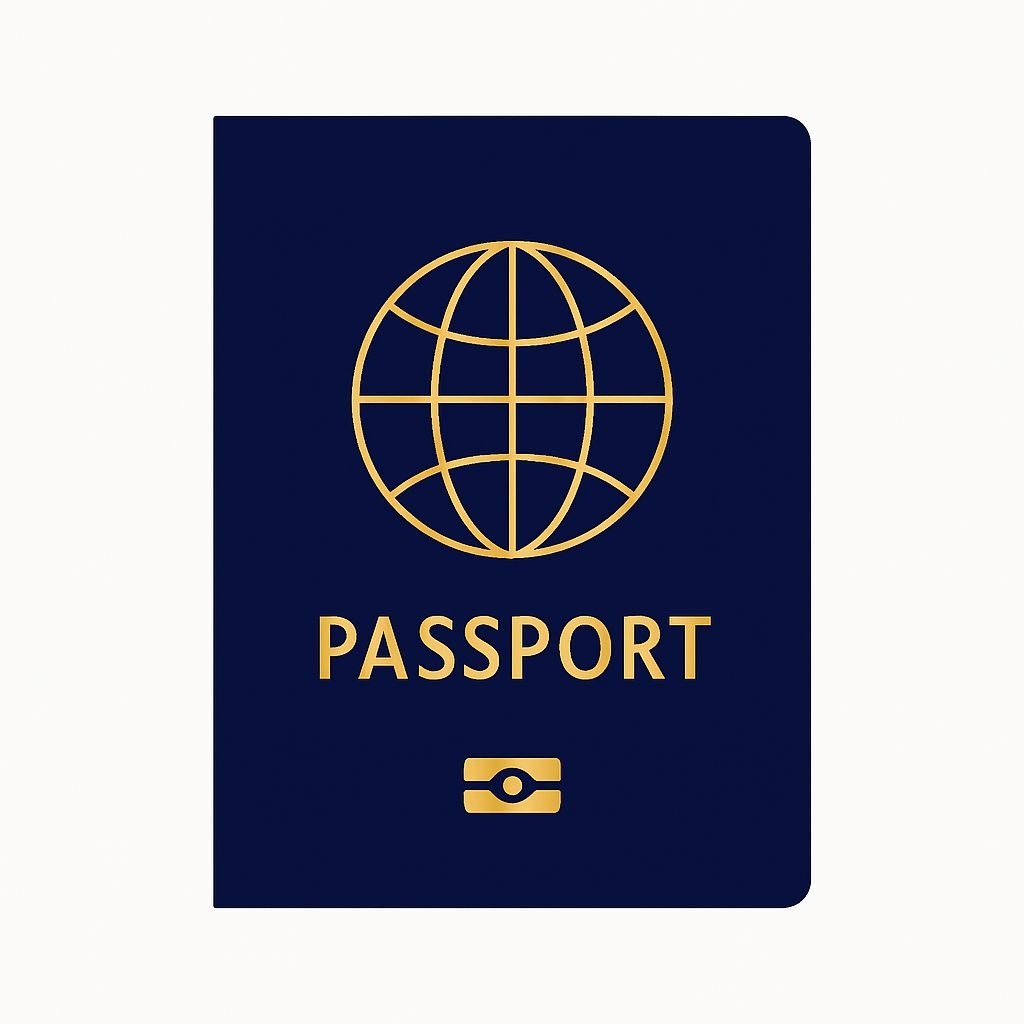 Modern Navy Blue Passport Cover with Gold Globe Icon Sticker