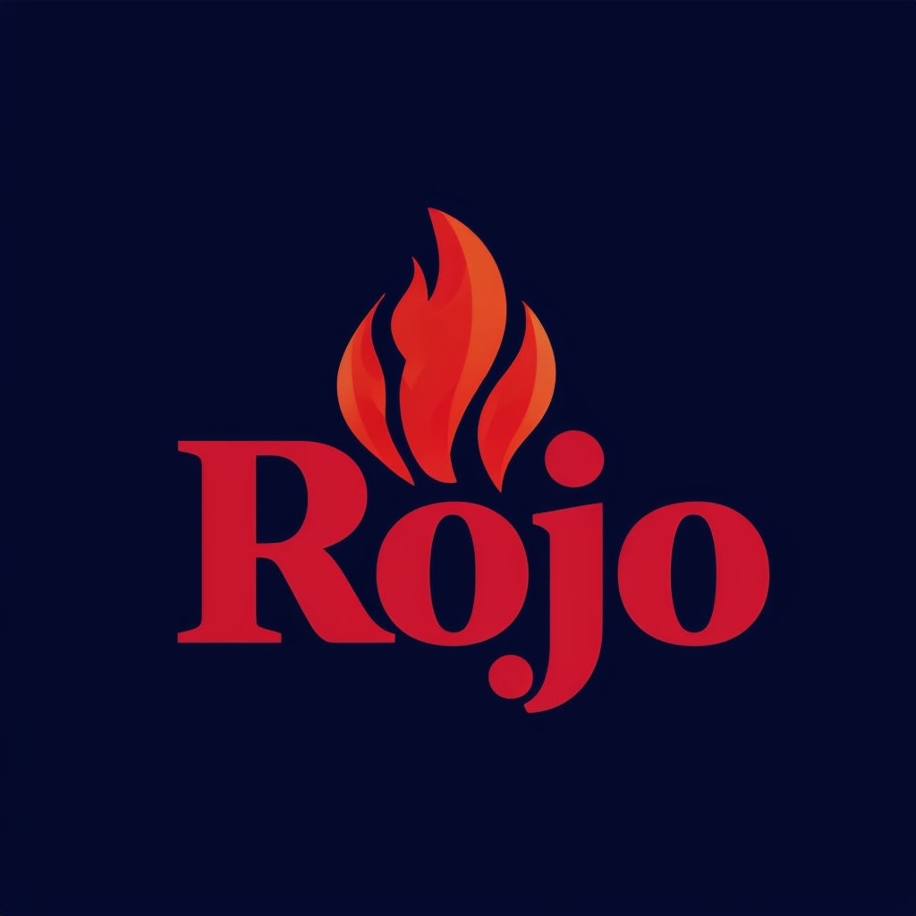 Modern Crimson Rojo Logo with Abstract Flame Graphic Logo