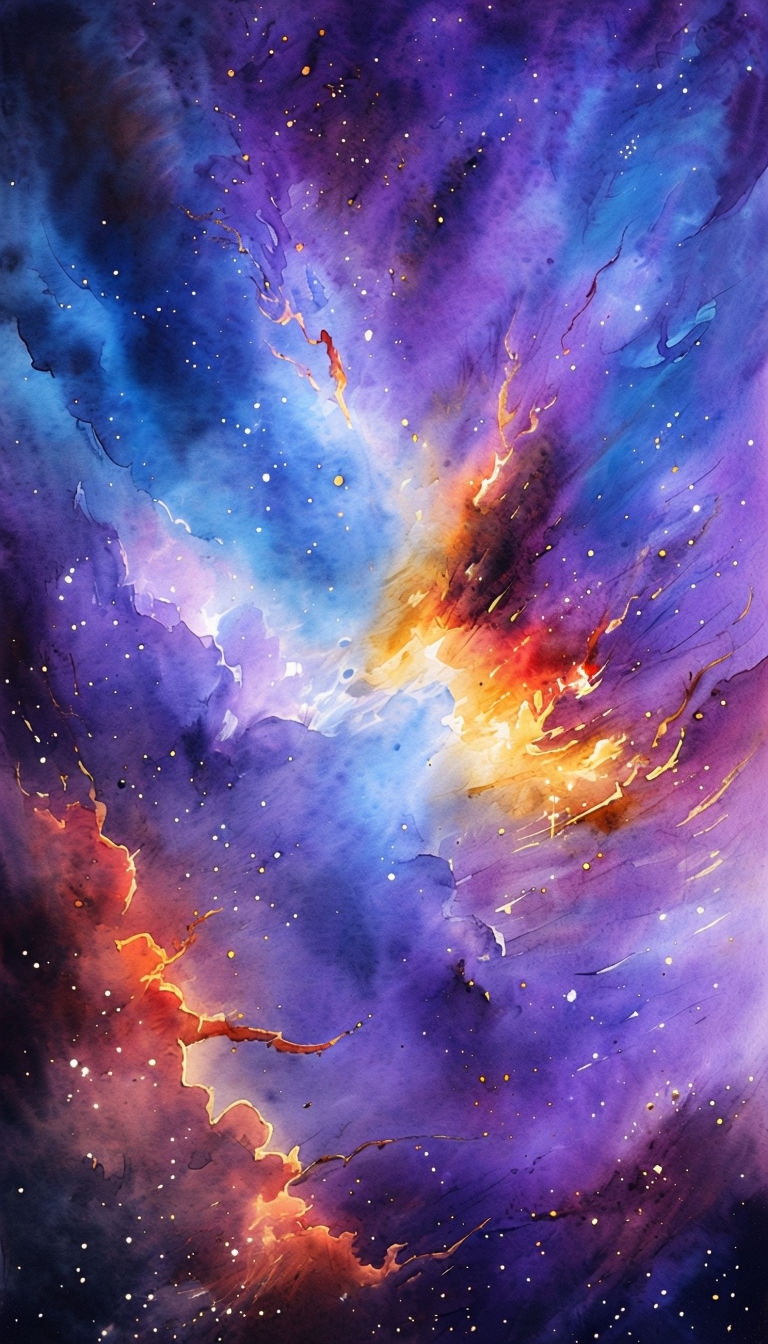 Vibrant Cosmic Nebula Watercolor Art for Mobile Wallpaper