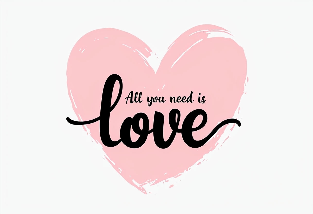 Minimalist Pink Heart with 'All You Need is Love' Quote Art