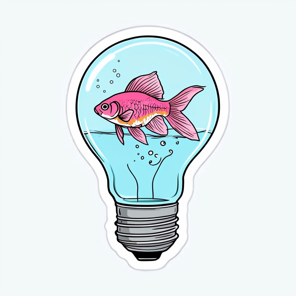 Whimsical Light Bulb with Pink Goldfish Sticker