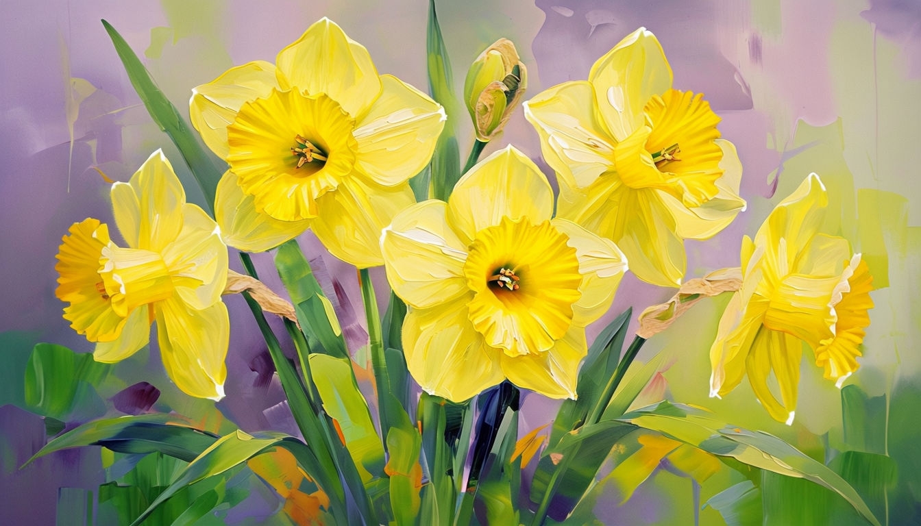 Vibrant Impressionistic Daffodils Blooms Artwork for Virtual Backgrounds