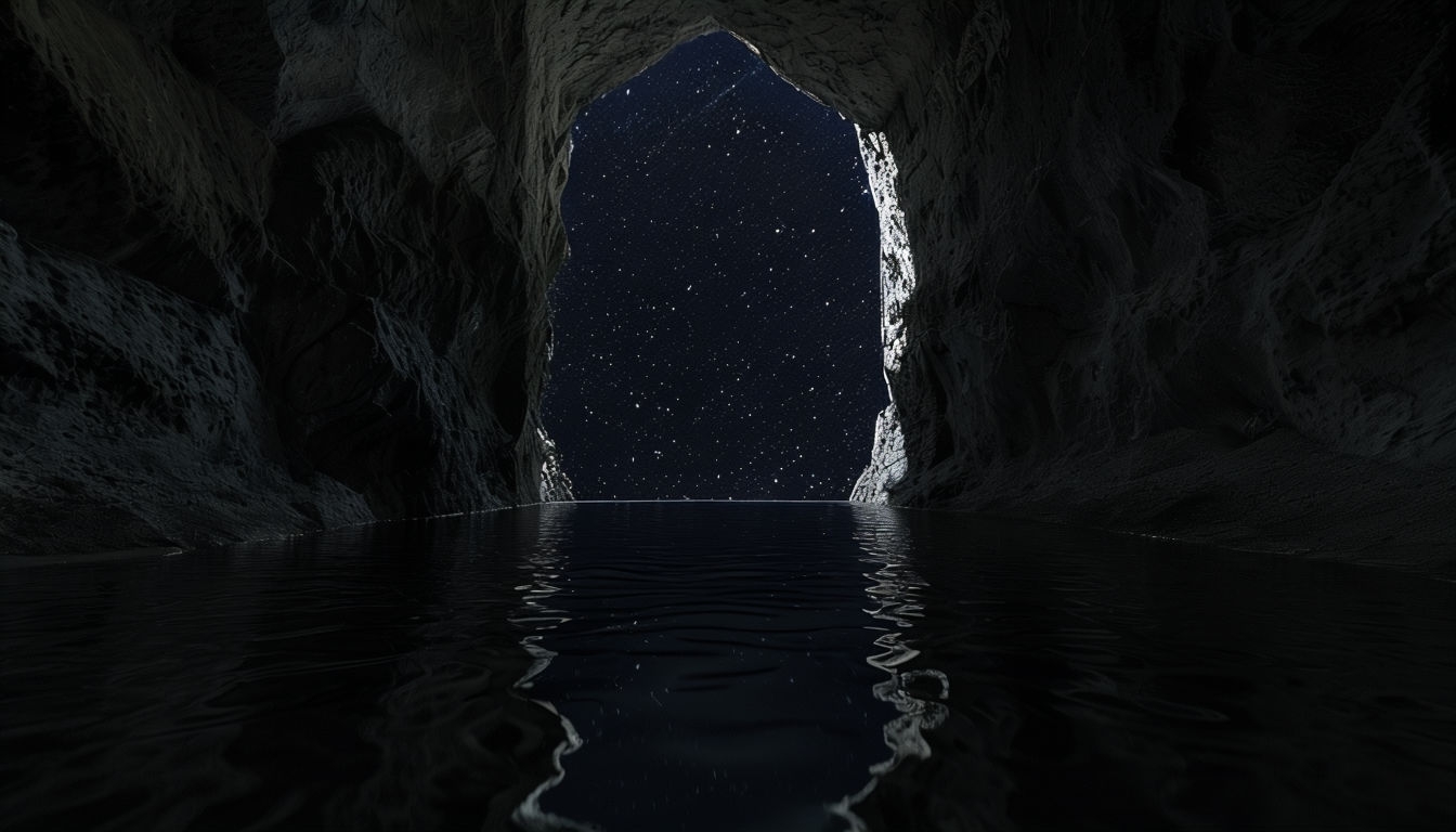 Mysterious Cave View with Starry Sky Virtual Background