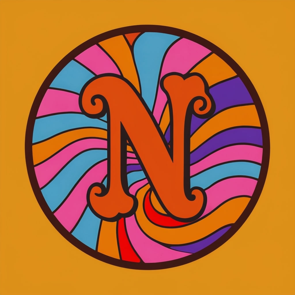Vibrant Retro Letter N Illustration with Colorful Patterns Monogram