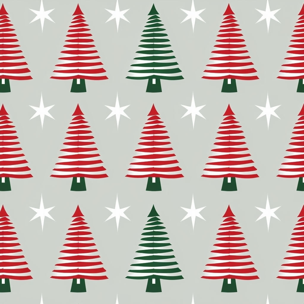 Festive Red and Green Christmas Trees with Stars Seamless Pattern