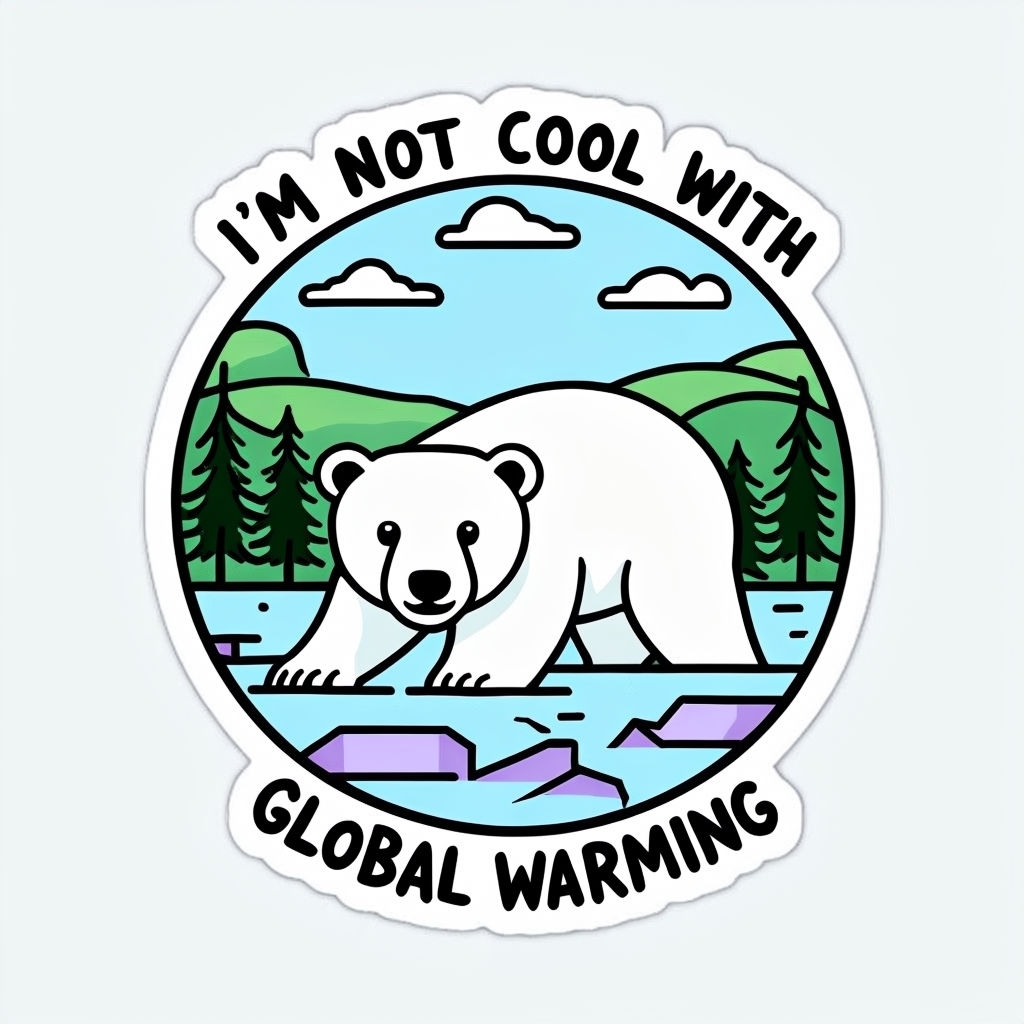 Playful Polar Bear Against Scenic Arctic Landscape Sticker