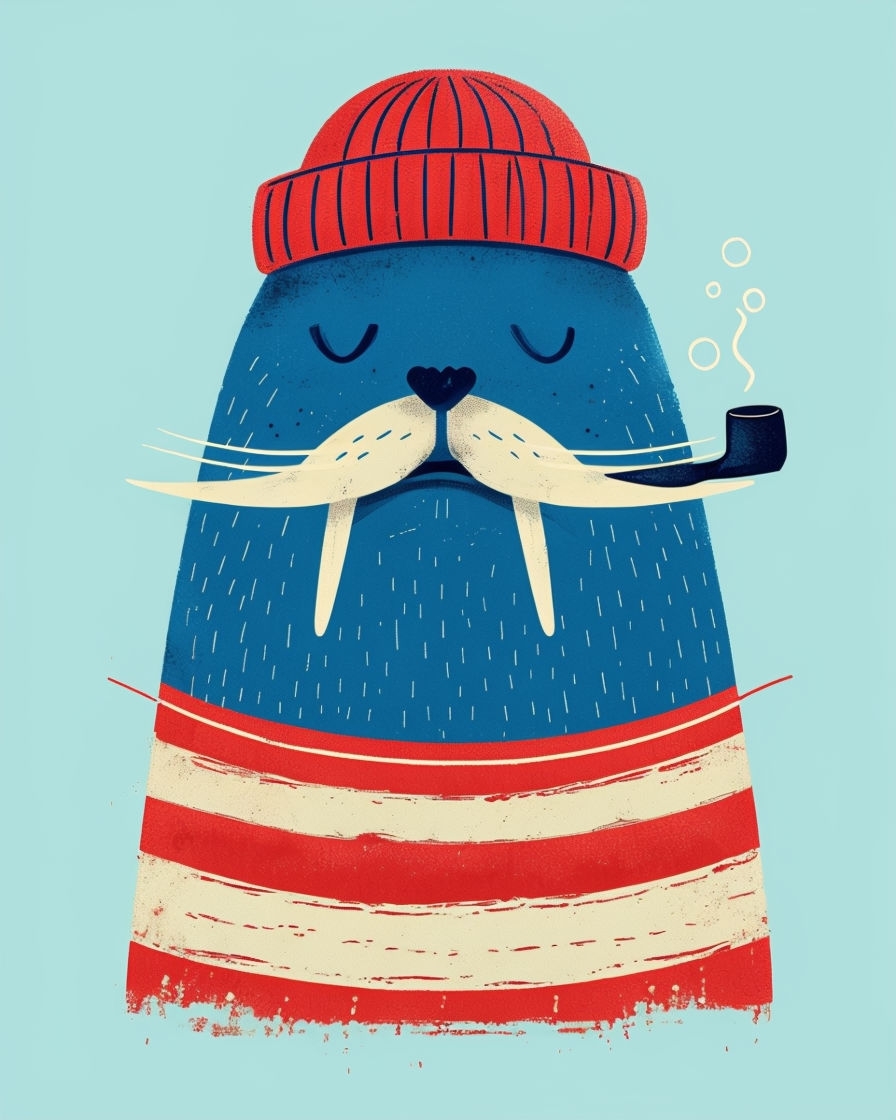 Whimsical Cartoon Walrus Character Illustration Art