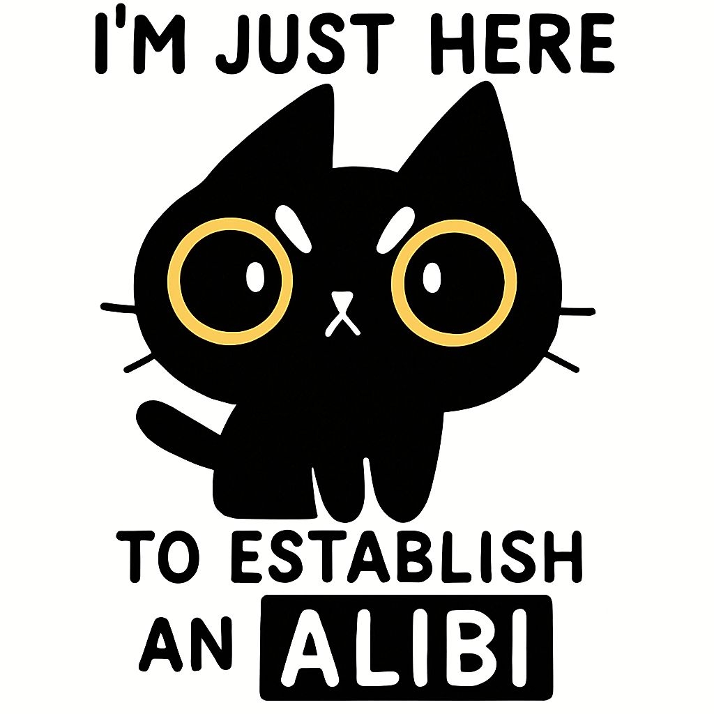 Humorous Black Cat Illustration with I'm Just Here Text T-Shirt