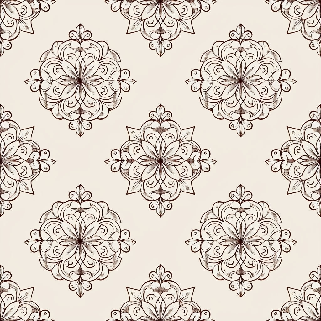 Symmetrical Monochrome Mandala Seamless Pattern Design