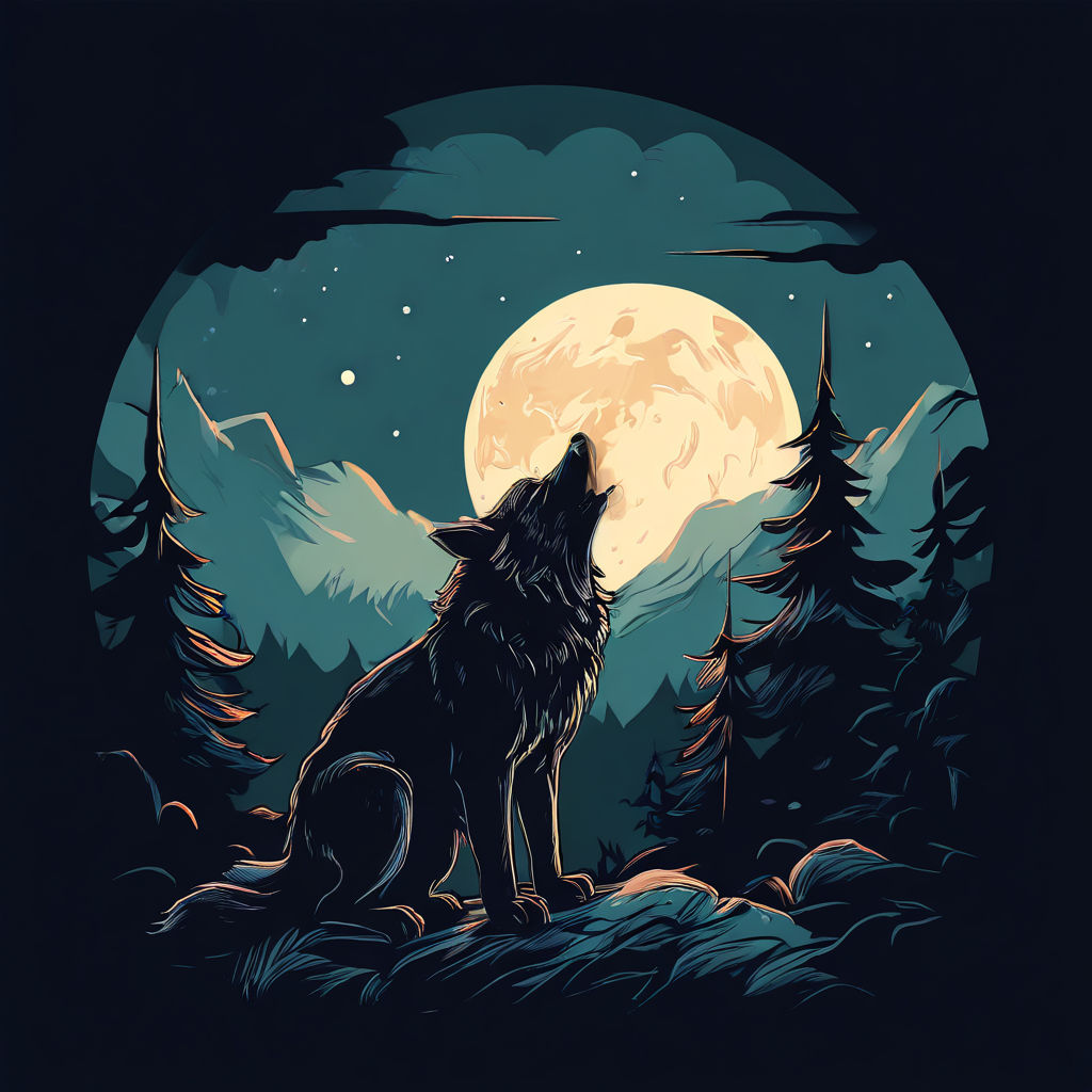 Create a line art illustration of a cartoon wolf howling at... by Mario ...