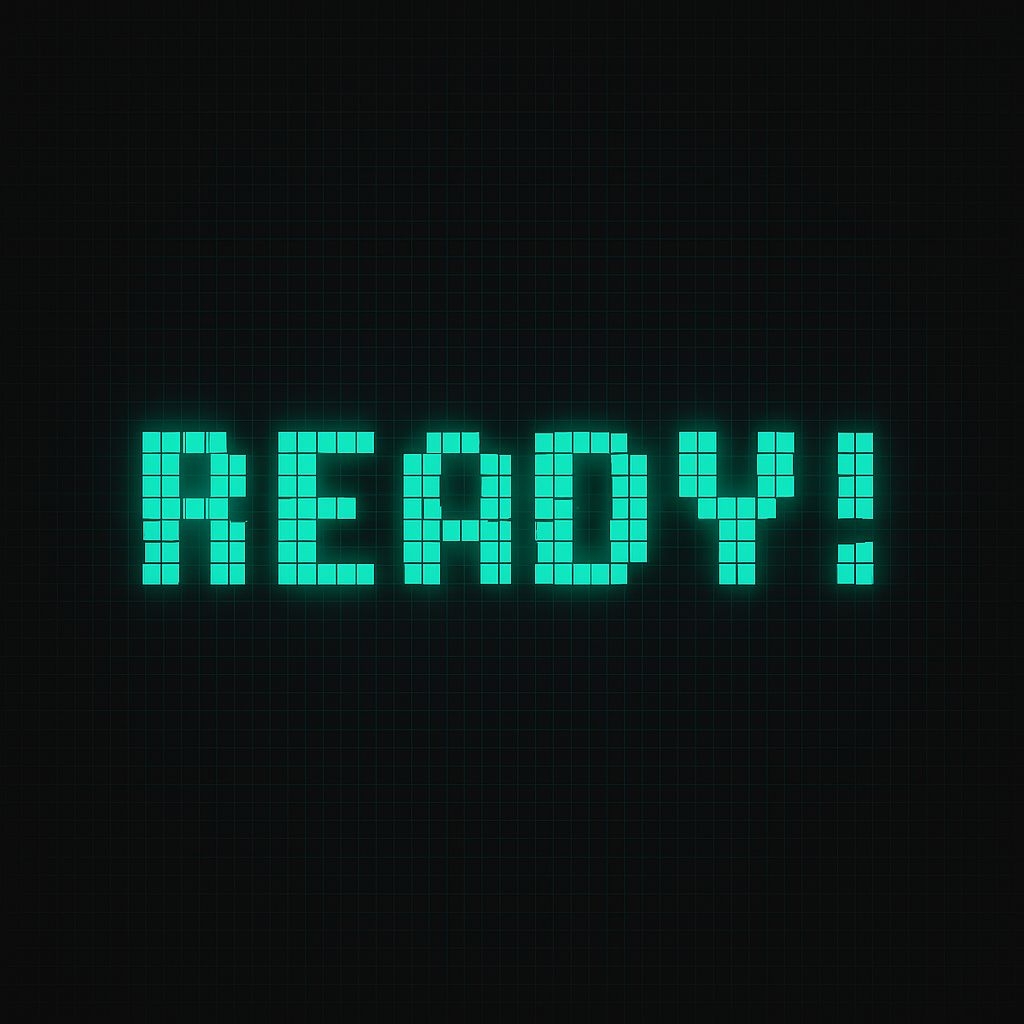 Retro-Futuristic READY! Neon Pixel Art Design Social Media Post