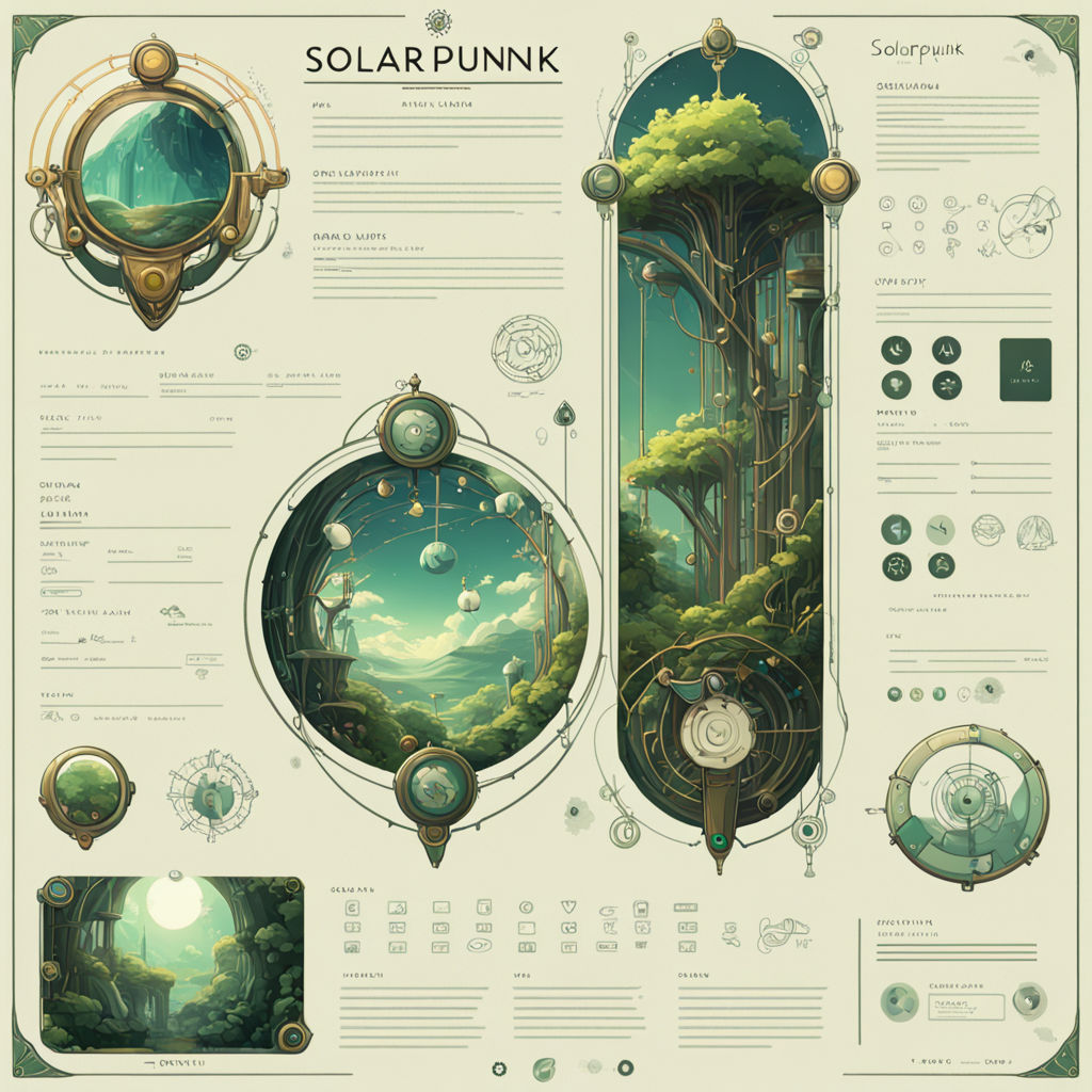 Solarpunk Operating System UI UX design sheet by Gullyver Toad - Playground