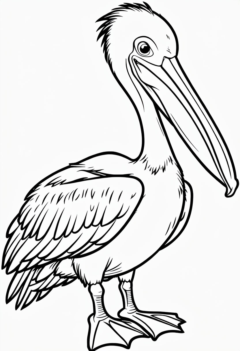 Friendly Pelican Line Drawing for Kids Coloring Book Pages