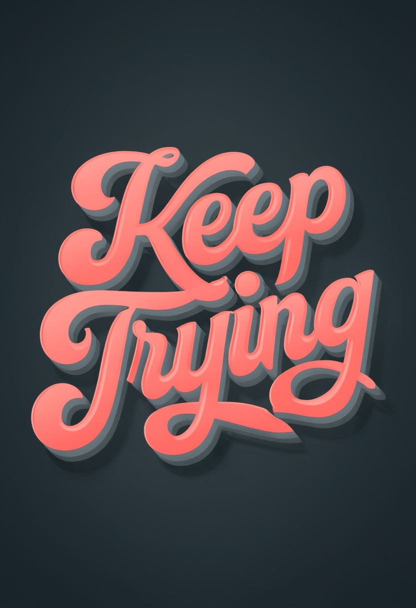 Vintage Coral Pink 'Keep Trying' Motivational Art Poster