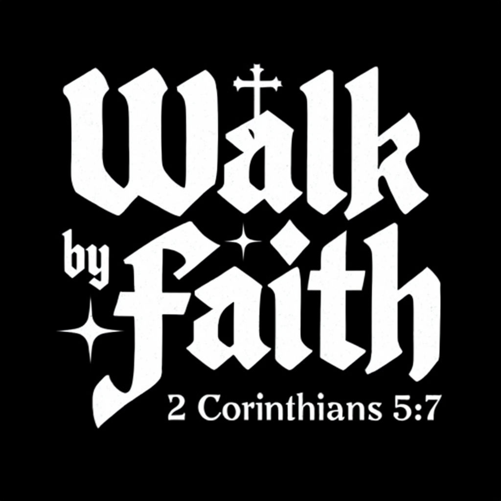 Inspirational Walk by Faith Gothic Text Art for Hat Design