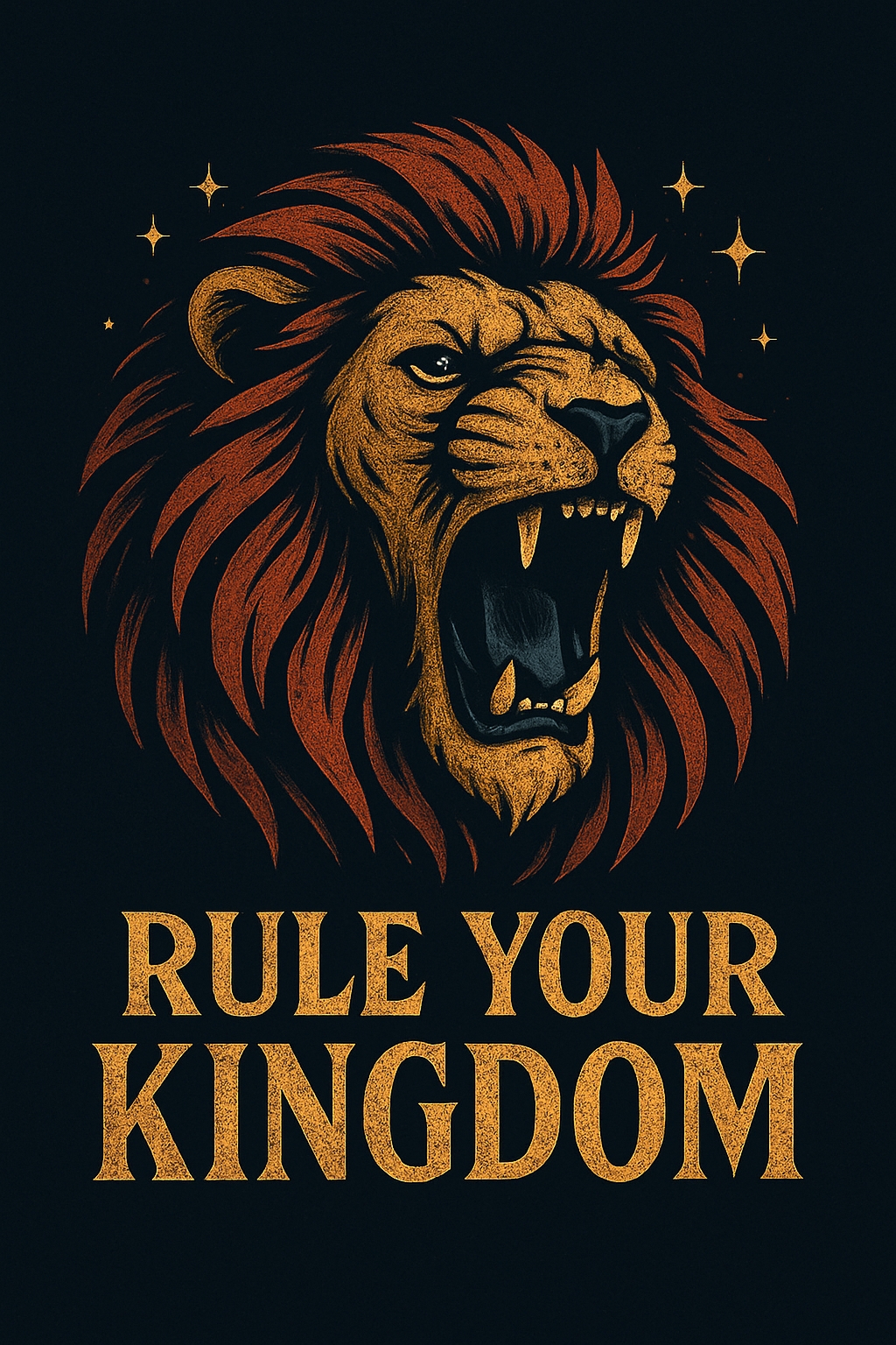 Roaring Lion's Head with 'Rule Your Kingdom' Text T-Shirt