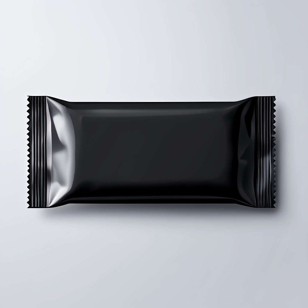 Sleek Black Honey Packet Mockup Against Light Gray Background Mockup