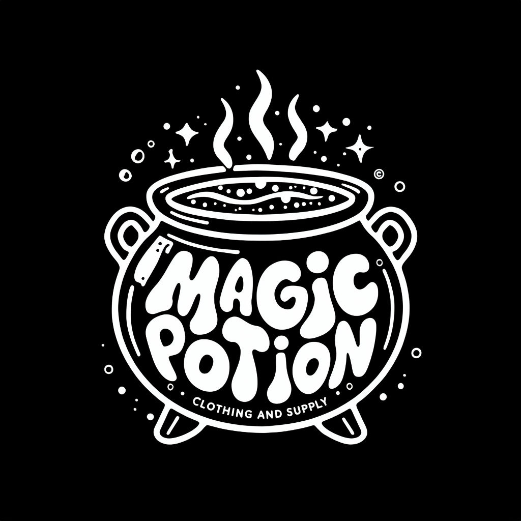 Whimsical Black and White Magic Potion Cauldron T-Shirt