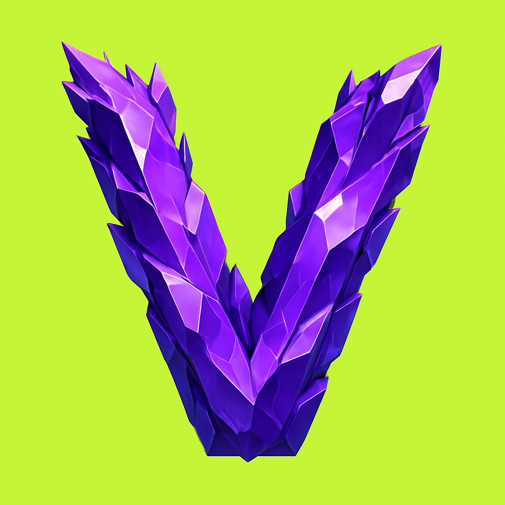 Geometric Purple Crystal V Design on Vibrant Lime Background Monogram
