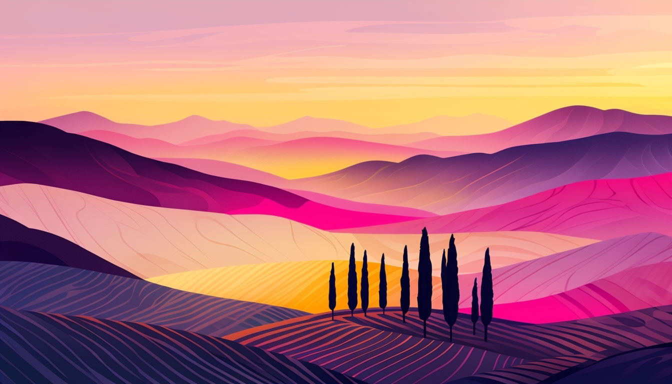 Tranquil Italian Sunset Abstract Landscape Illustration Background