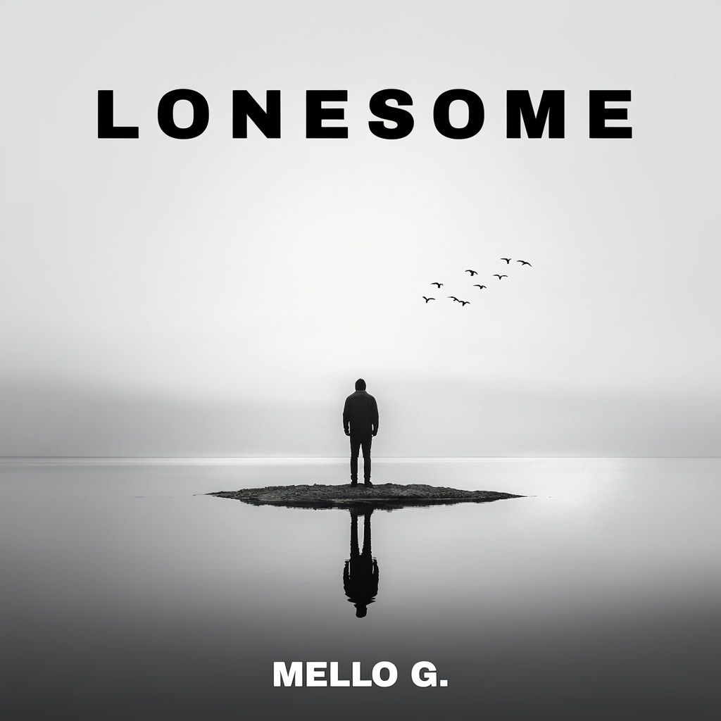 Lonesome Minimalist Album Cover with Solitary Figure and Birds Spotify Album Cover