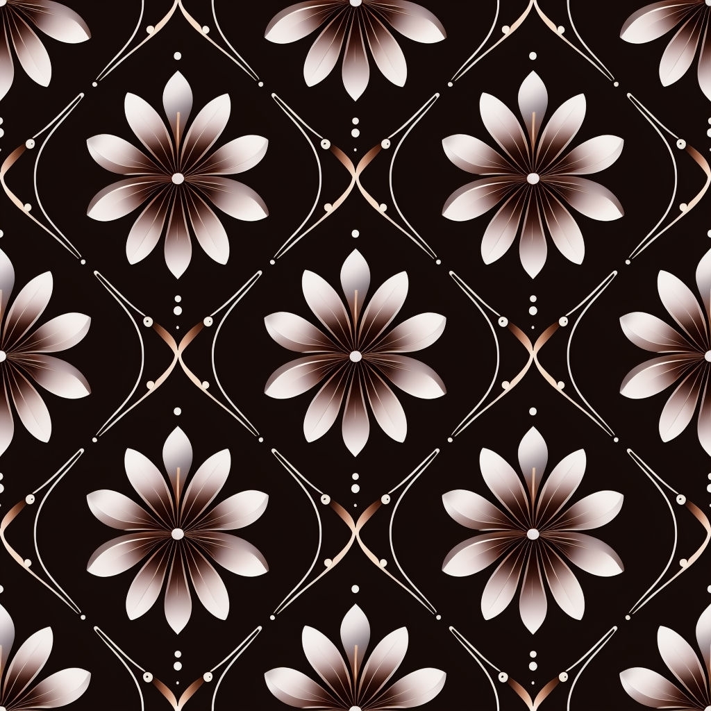 Elegant Silver Floral Motifs on Dark Brown Seamless Pattern