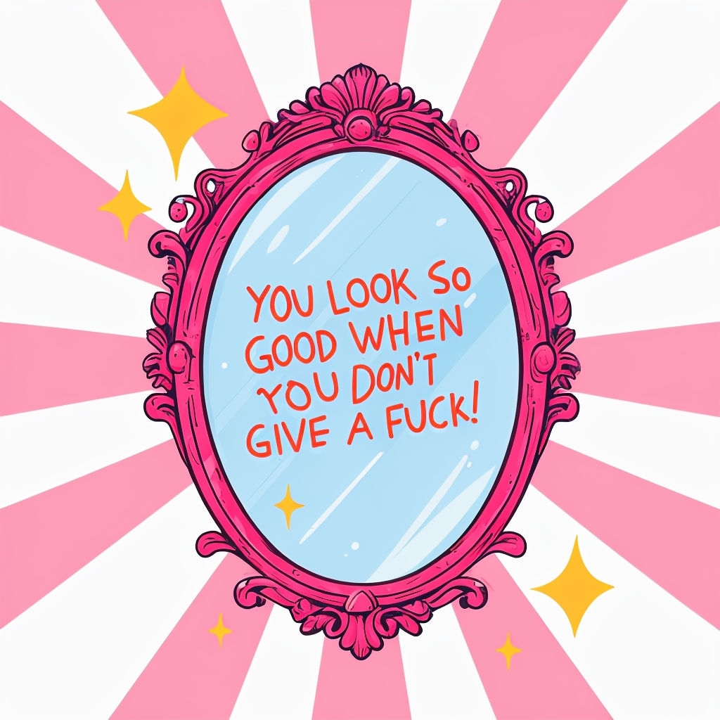 Bold Pink Ornate Mirror with You Look So Good Sticker