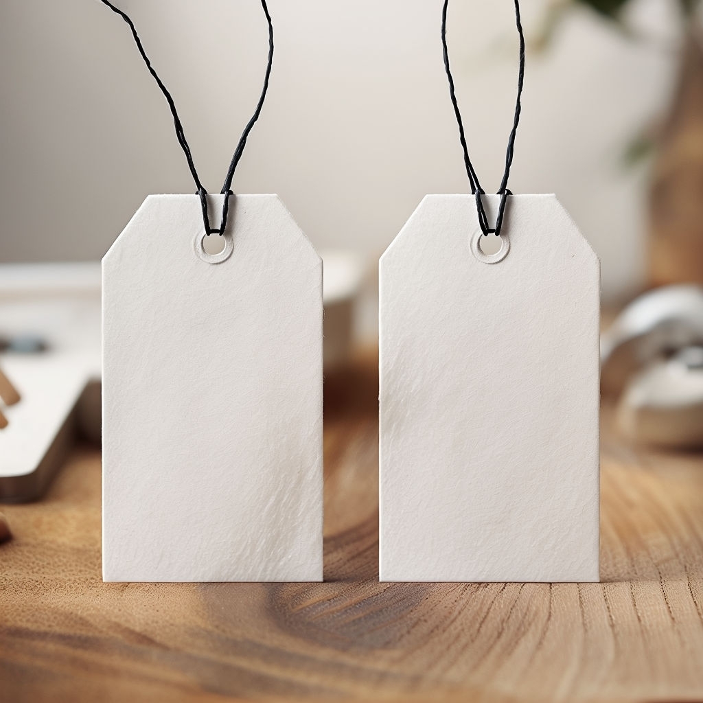 Minimalist White Tags on Wooden Surface Photograph Mockup