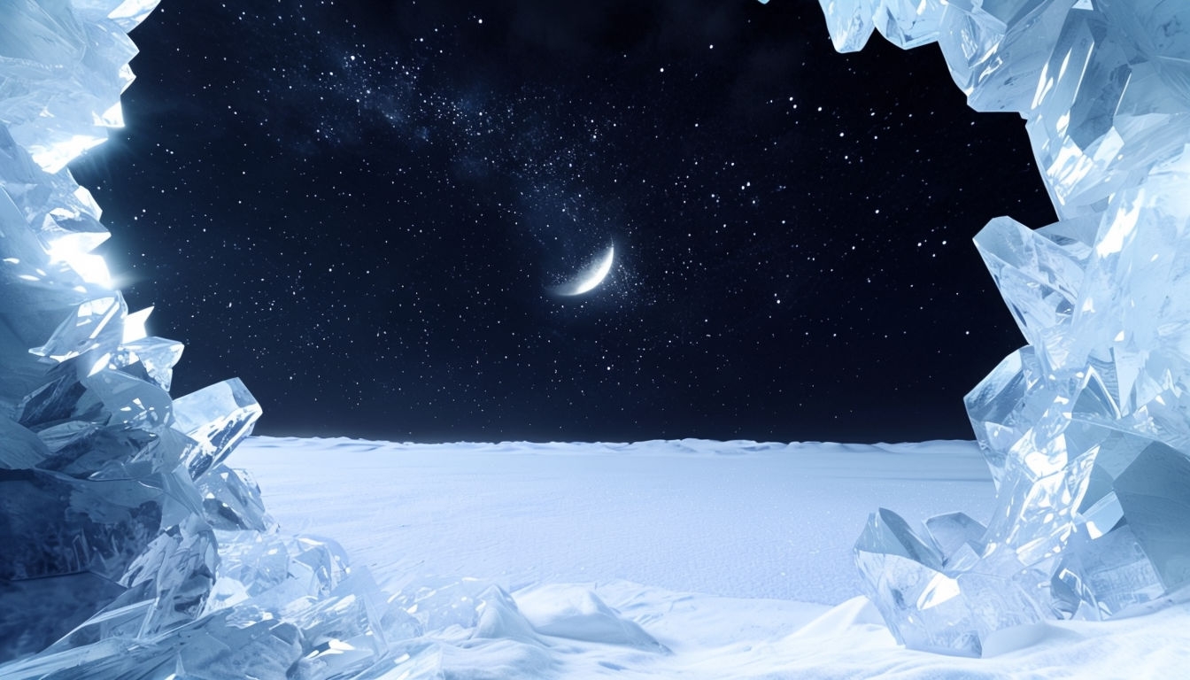 Crystal Ice Formations with Starry Night Sky Virtual Background