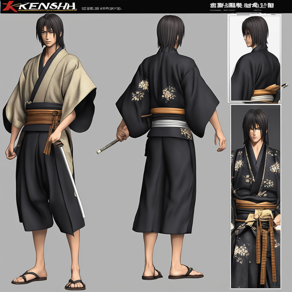 Kenshin himura in black kimono ultra realistic full body by ISAIAS DE ...