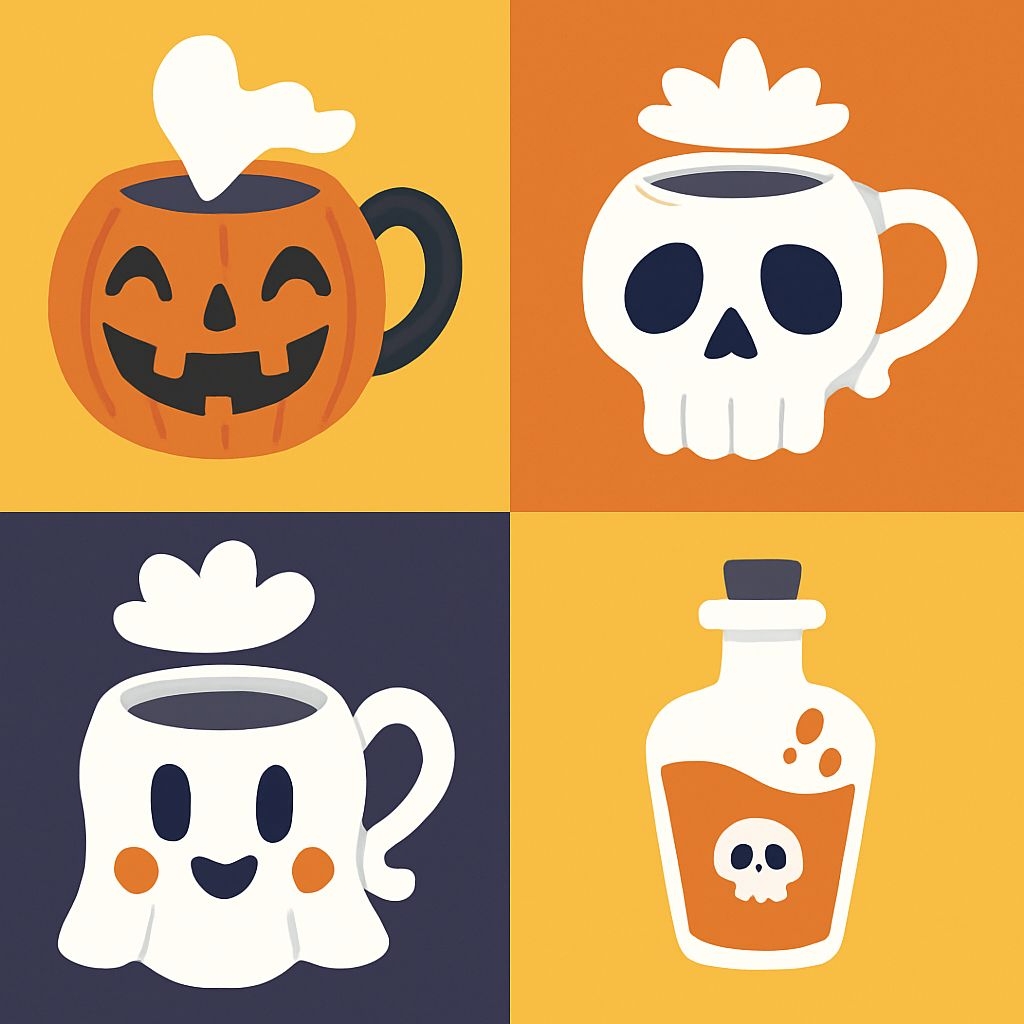 Playful Halloween Mugs Cartoon Illustration Design Seamless Pattern