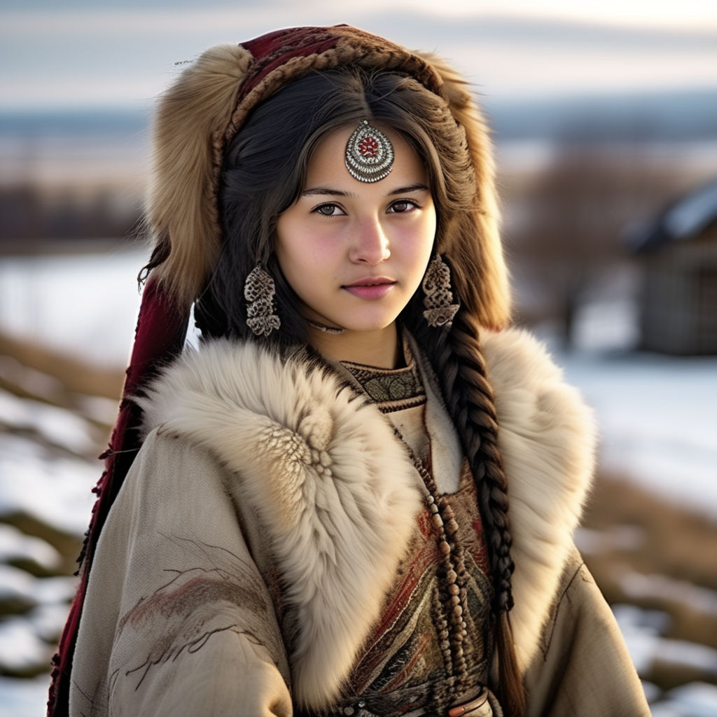 A Turkic girl in a traditional dress in the country of the T... by ...