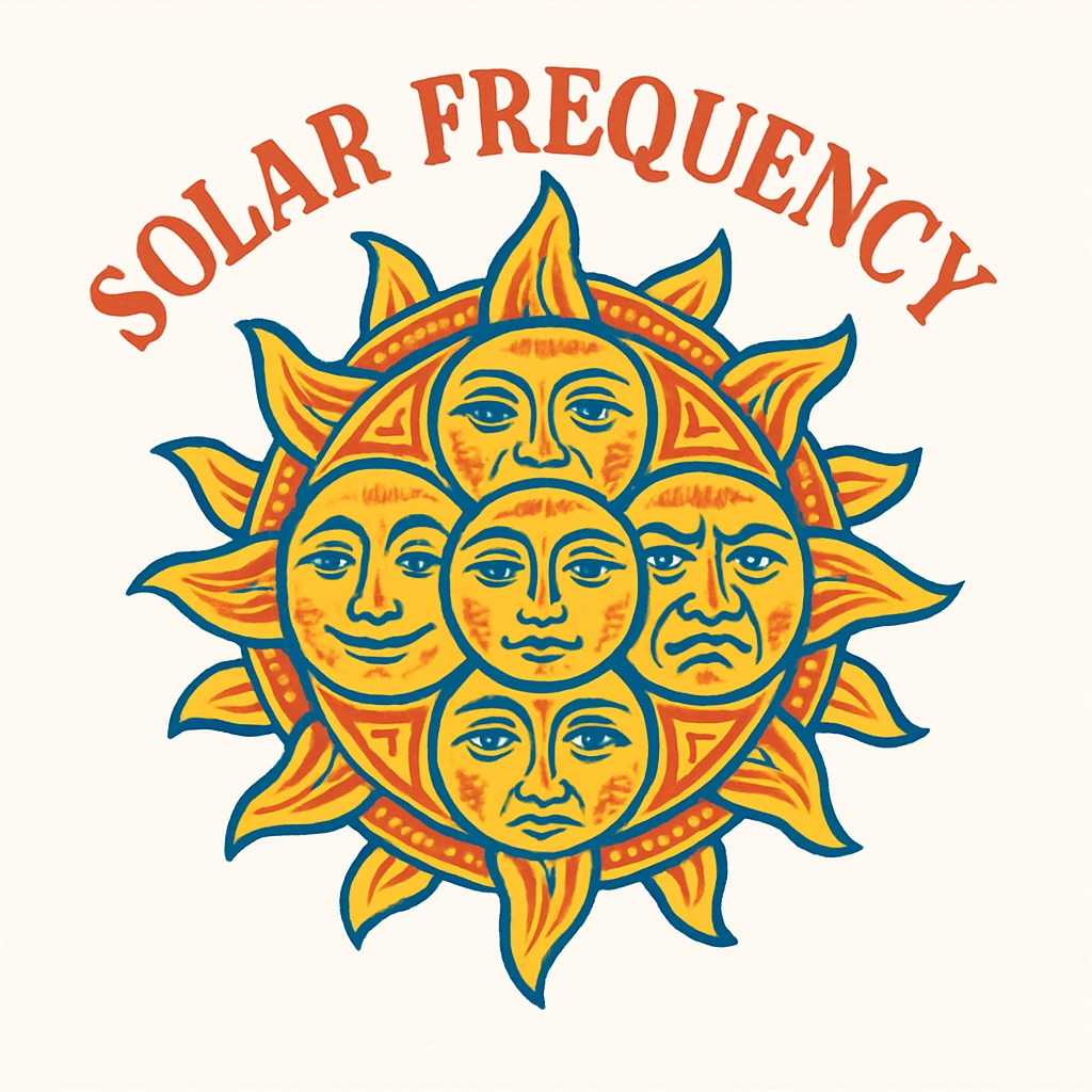 Vibrant Solar Frequency Sun Design with Faces T-Shirt