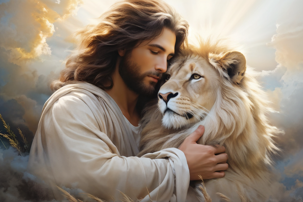 Jesus Christ embracing a lion by Jules and Kai - Playground