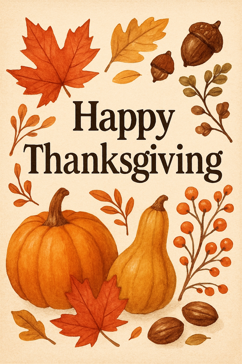 Festive Thanksgiving Watercolor Greeting Card Design Poster