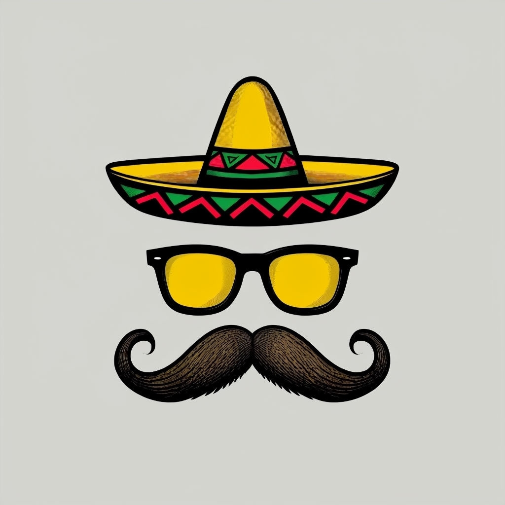 Vibrant Mexican Sombrero Sunglasses and Mustache Cartoon T-Shirt