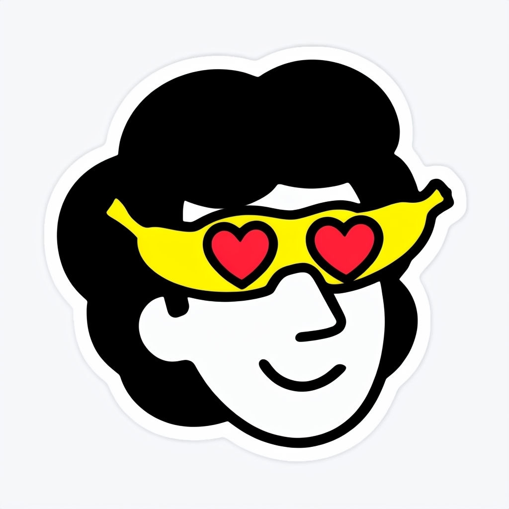 Playful Cartoon Face with Banana Sunglasses Sticker