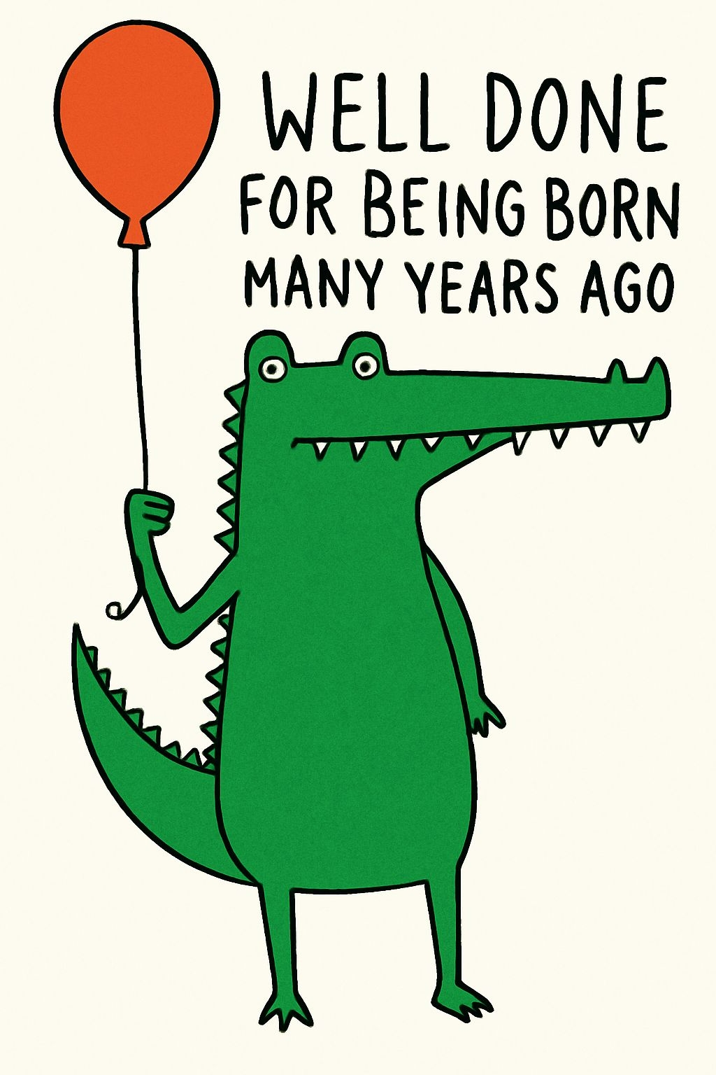 Playful Green Alligator Birthday Illustration Card