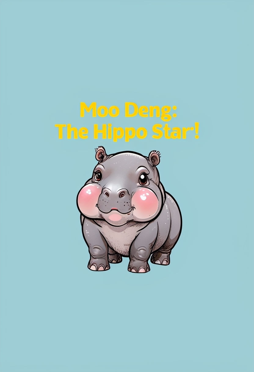 Cute Cartoon Moo Deng Hippo Star T-Shirt Design