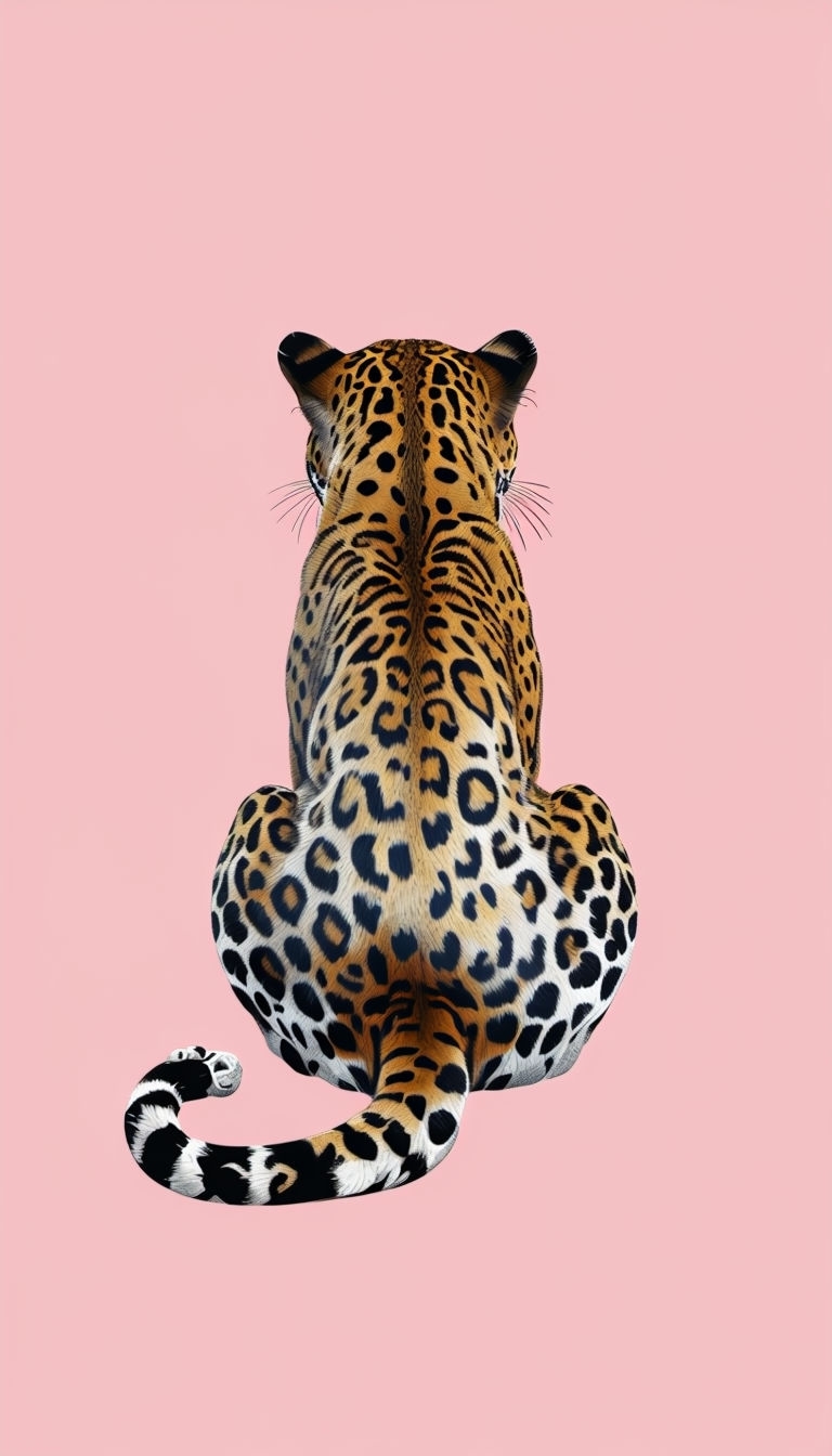 Minimalist Leopard Illustration on Soft Pink Background Mobile Wallpaper