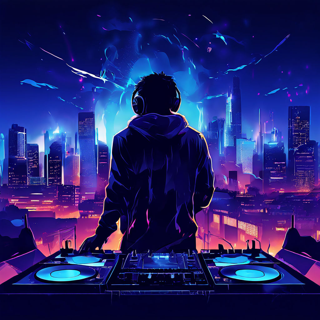 Nightcore-themed poster depicting a silhouetted DJ with a mi... by Alt ...