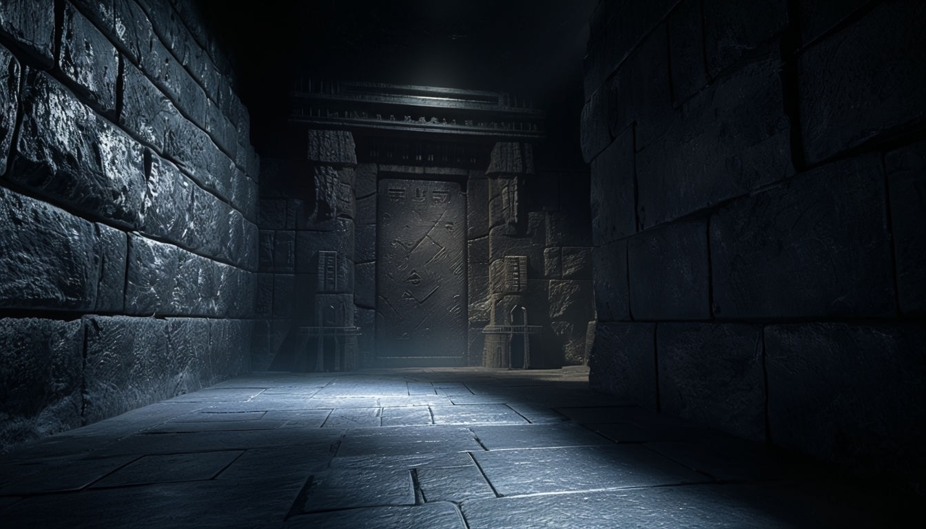 Dimly Lit Crypt Interior with Ancient Stone Walls Virtual Background