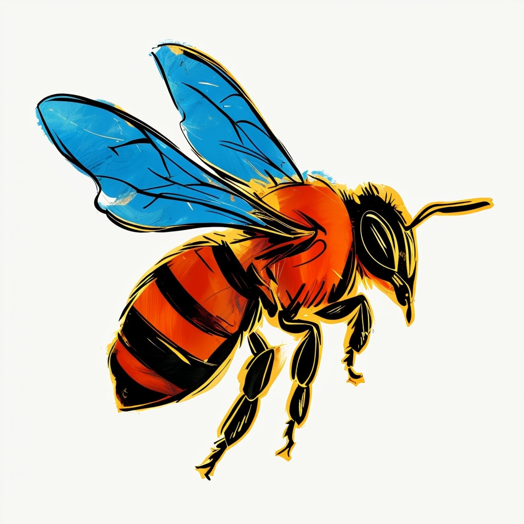Vibrant Bee Illustration with Textured Wings Sticker