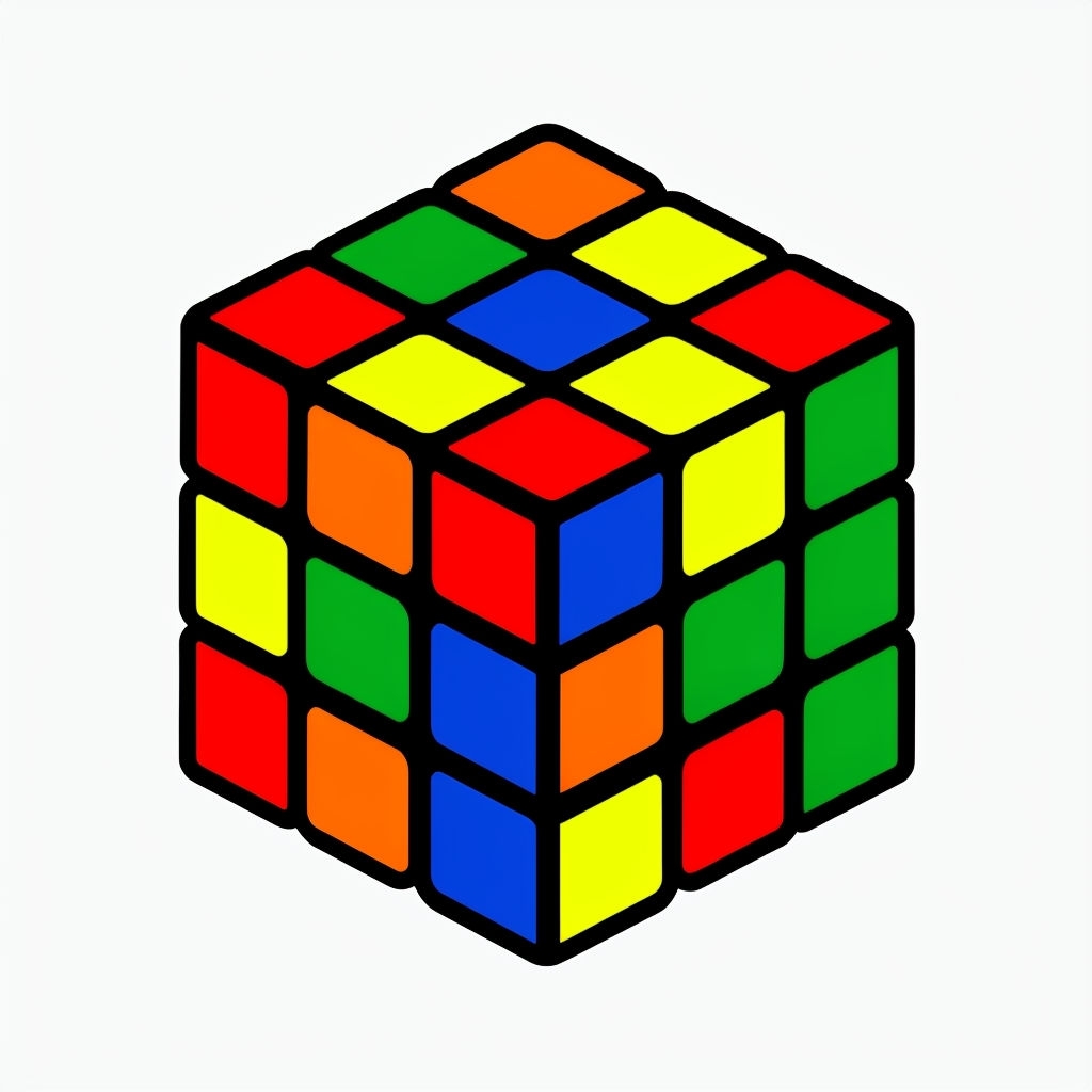 Vibrant Stylized Rubik's Cube Flat Vector Art Sticker