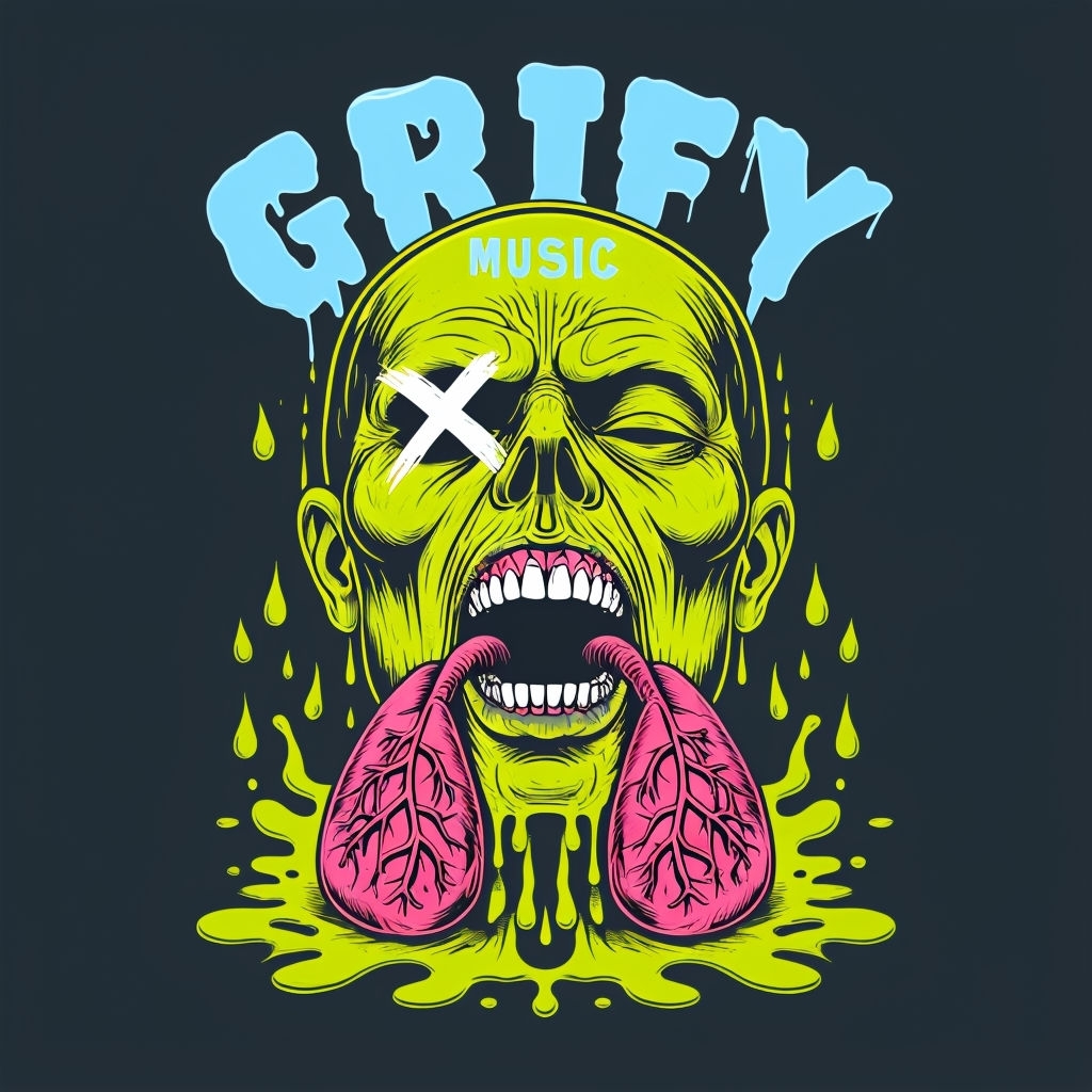 Eerie Horror-Themed Grify Music Graphic T-Shirt