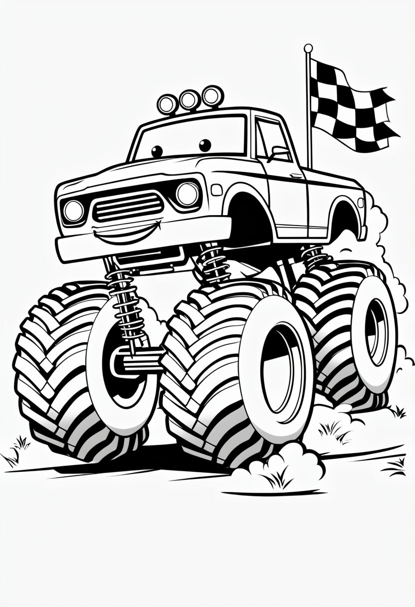 Friendly Monster Truck Cartoon Coloring Page for Kids