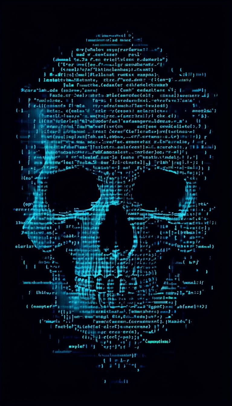 Cyan Skull Art Made of Code Lines for Cybersecurity Phone Case Cover
