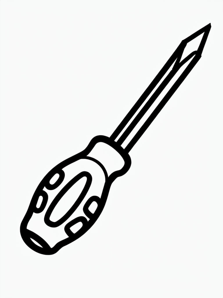 Minimalist Black Line Drawing of a Screwdriver Coloring Book Page